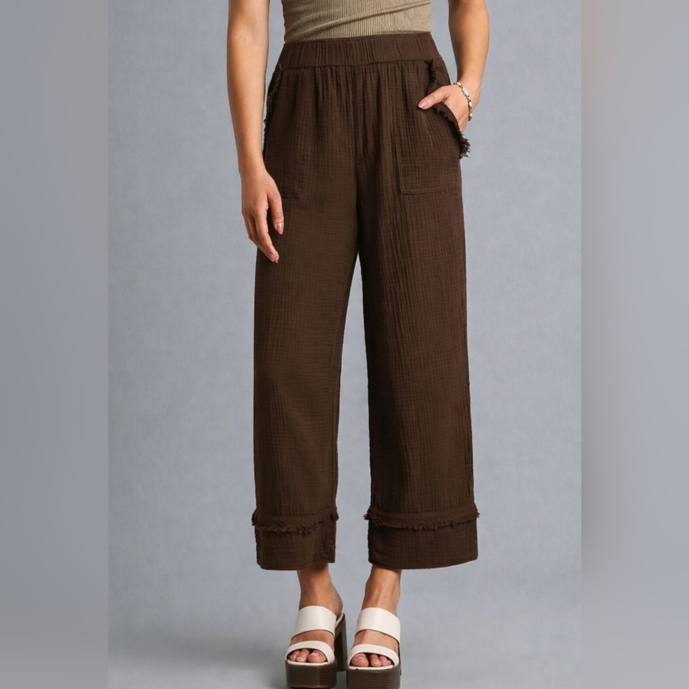 Umgee Chocolate Wide-Leg Pants Sz M, L